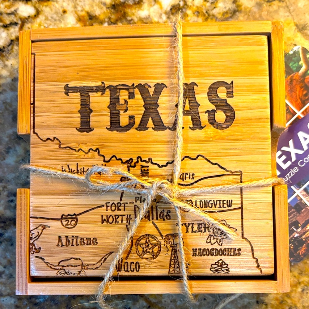 NWT Totally Bamboo Texas Wooden Coaster Set of 4